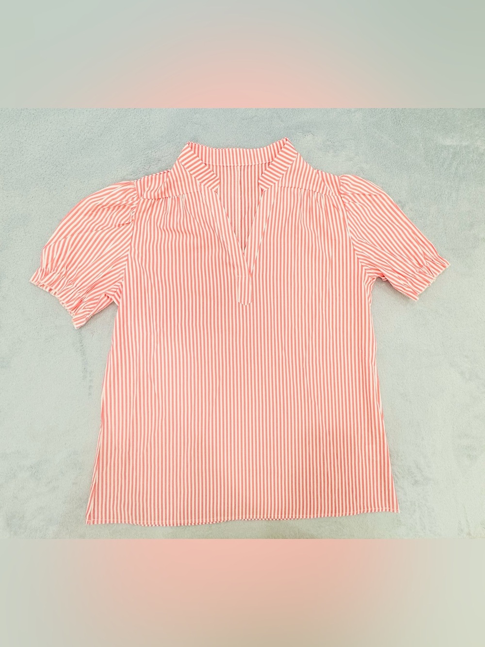 Women's Pink Stripe Short Sleeve V-Neck Top